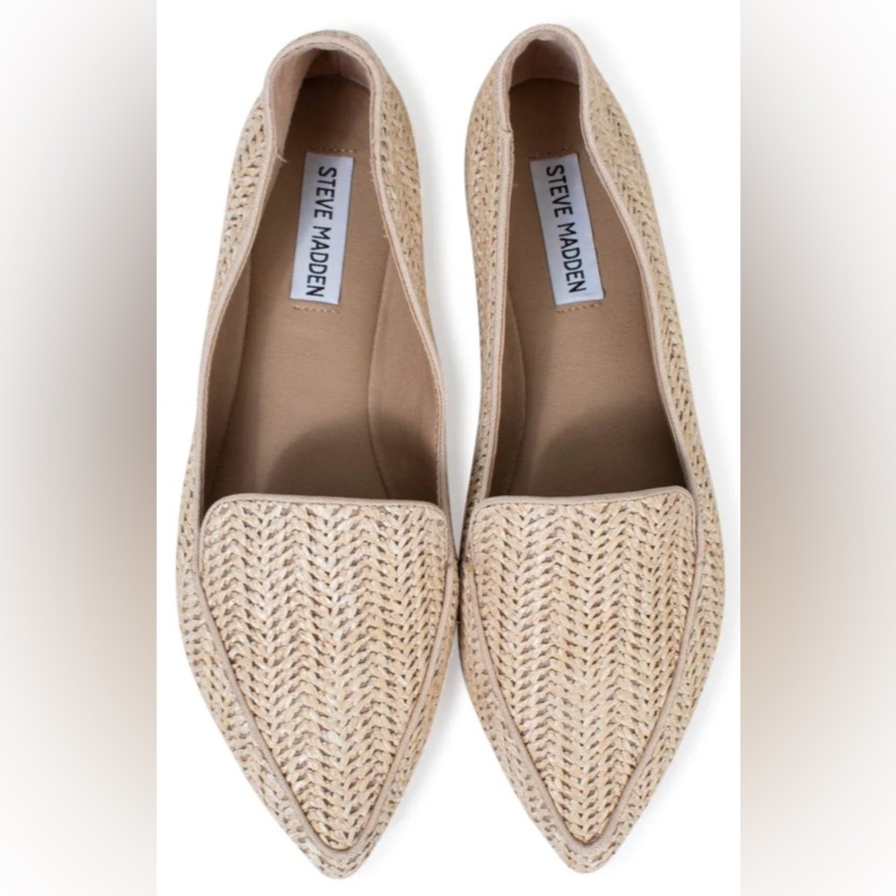 Steve Madden Women's Woven Beige Pointed Toe Ballet Slipper-5